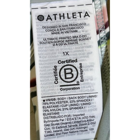 Athleta 1X Ultimate Printed Bra D-DD Watercolor Wave Adjustable Hook & Eye - Picture 6 of 8